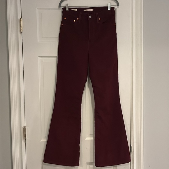 Levi’s Ribcage Flare Corduroy Button Fly Jeans Size 27 Burgundy - Picture 6 of 16